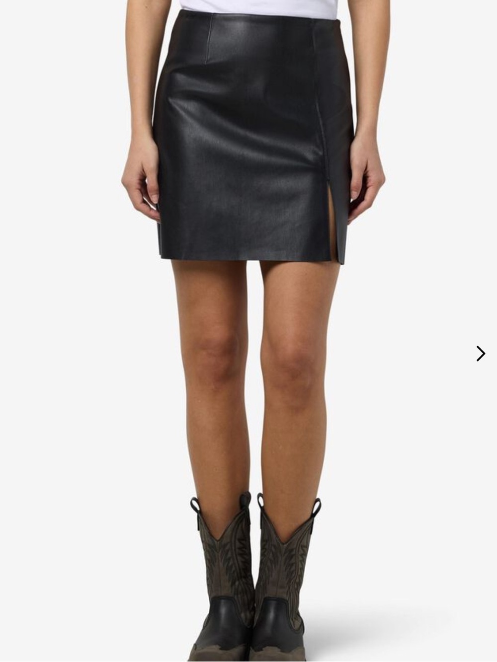 Noisy May Black Faux Leather Mini Skirt with Side Slit